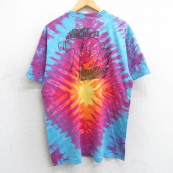 【50%OFF】L★古着 フルーツオブザルーム 半袖 ビンテージ Tシャツ メンズ 90年代 90s 70s 花 コットン クルーネック USA製 水色他 タイダイ 25apr10 中古