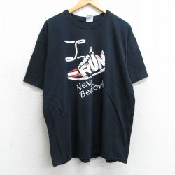 XL★古着 半袖 ビンテージ Tシャツ メンズ 00年代 00s スニーカー 大きいサイズ コットン クルーネック 黒 ブラック 25apr10 中古