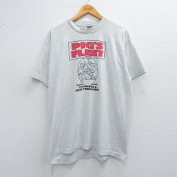 L★古着 フルーツオブザルーム 半袖 ビンテージ Tシャツ メンズ 90年代 90s PIGS ブタ クルーネック USA製 グレー 霜降り 25apr11 中古