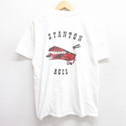 L★古着 ヘインズ Hanes 半袖 ビンテージ Tシャツ メンズ 90年代 90s 飛行機 トランプ コットン クルーネック USA製 白 ホワイト 25apr14 中古