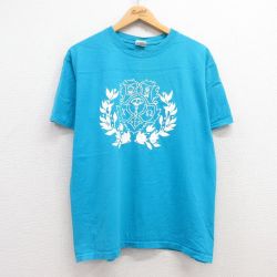 L★古着 半袖 ビンテージ Tシャツ メンズ 00年代 00s スカル ギリシャ文字 コットン クルーネック 青 ブルー 25apr15 中古