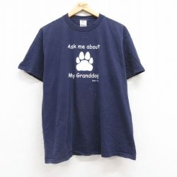 XL★古着 半袖 ビンテージ Tシャツ メンズ 00年代 00s 肉球 コットン クルーネック 紺 ネイビー 25apr15 中古