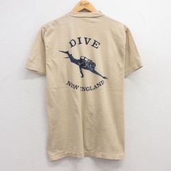 M★古着 半袖 ビンテージ Tシャツ メンズ 80年代 80s ダイビング ニューイングランド クルーネック USA製 ベージュ カーキ 25apr15 中古