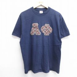 L★古着 ジャージーズ 半袖 ビンテージ Tシャツ メンズ 90年代 90s ギリシャ文字 コットン クルーネック USA製 紺 ネイビー 25apr15 中古
