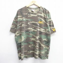 XL★古着 半袖 ビンテージ Tシャツ メンズ 90年代 90s REGION ONE ウッドランドカモ 大きいサイズ コットン クルーネック USA製 緑他 グリーン 迷彩 25apr15 中古