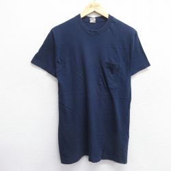 【50%OFF】M★古着 フルーツオブザルーム 半袖 ビンテージ Tシャツ メンズ 80年代 80s 無地 胸ポケット付き コットン クルーネック USA製 紺 ネイビー 25apr15 中古