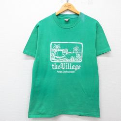 L★古着 ヘインズ Hanes 半袖 ビンテージ Tシャツ メンズ 70年代 70s the Village コットン クルーネック USA製 緑 グリーン 25apr15 中古