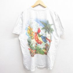 【50%OFF】XL★古着 半袖 ビンテージ Tシャツ メンズ 00年代 00s オウム ヤシの木 大きいサイズ コットン クルーネック USA製 薄グレー 霜降り 25apr16 中古
