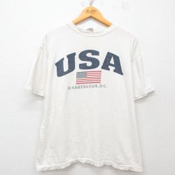 【50%OFF】XL★古着 半袖 ビンテージ Tシャツ メンズ 00年代 00s USAロゴ 星条旗 コットン クルーネック 白 ホワイト 25apr16 中古