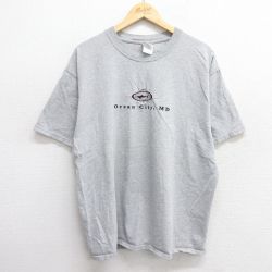 XL★古着 半袖 ビンテージ Tシャツ メンズ 00年代 00s サメ 刺繍 大きいサイズ クルーネック グレー 霜降り 25apr23 中古