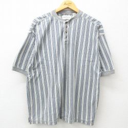 XL★古着 キャンパス 半袖 ビンテージ Tシャツ メンズ 00年代 00s 大きいサイズ コットン ヘンリーネック 紺他 ネイビー ストライプ 25apr23 中古