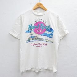 M★古着 半袖 ビンテージ Tシャツ メンズ 90年代 90s ハードロックカフェ ギター オーランド コットン クルーネック USA製 白 ホワイト 25apr24 中古