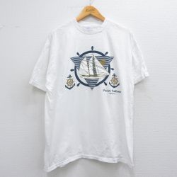 XL★古着 半袖 ビンテージ Tシャツ メンズ 00年代 00s ヨット イカリ コットン クルーネック 白 ホワイト 25apr24 中古