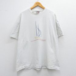 【50%OFF】XL★古着 オニータ ONEITA 半袖 ビンテージ Tシャツ メンズ 90年代 90s ヨット サンディエゴ 大きいサイズ コットン クルーネック USA製 薄グレー ボーダー 25apr24 中古