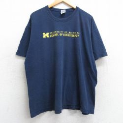 XL★古着 半袖 ビンテージ Tシャツ メンズ 00年代 00s ミシガン 大学 キネシオロジー 大きいサイズ コットン クルーネック 紺 ネイビー 25apr24 中古