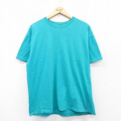 XL★古着 ヘインズ Hanes 半袖 ビンテージ Tシャツ メンズ 90年代 90s 無地 コットン クルーネック USA製 水色 【spe】 25apr24 中古