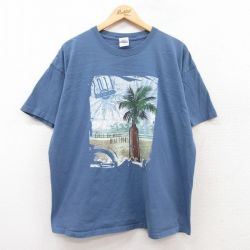 【20%OFF】XL★古着 半袖 ビンテージ Tシャツ メンズ 00年代 00s ヤシの木 ビン 大きいサイズ コットン クルーネック 薄紺 ネイビー 25apr24 中古