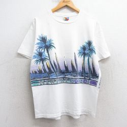 【50%OFF】L★古着 半袖 ビンテージ Tシャツ メンズ 90年代 90s ヤシの木 ヨット コットン クルーネック USA製 白 ホワイト 25apr24 中古