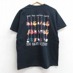 L★古着 半袖 ビンテージ Tシャツ メンズ 00年代 00s ギター クルーネック 黒 ブラック 25apr24 中古