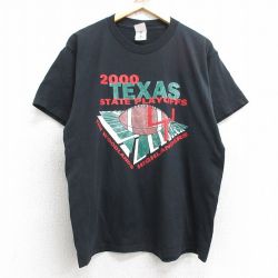 L★古着 フルーツオブザルーム 半袖 ビンテージ Tシャツ メンズ 00年代 00s テキサス フットボール クルーネック 黒 ブラック 25apr24 中古
