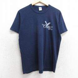 M★古着 ラッセル 半袖 ビンテージ Tシャツ メンズ 90年代 90s 鳥 Osterクルーネック USA製 紺 ネイビー 【spe】 25apr24 中古