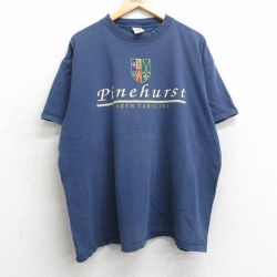 XL★古着 半袖 ビンテージ Tシャツ メンズ 90年代 90s パインハースト 大きいサイズ コットン クルーネック USA製 紺 ネイビー 25apr24 中古