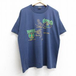 XL★古着 フルーツオブザルーム 半袖 ビンテージ Tシャツ メンズ 90年代 90s ボストンマラソン クルーネック USA製 紺 ネイビー 25apr24 中古