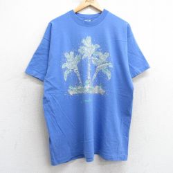 XL★古着 フルーツオブザルーム 半袖 ビンテージ Tシャツ メンズ 90年代 90s ヤシの木 大きいサイズ コットン クルーネック USA製 青 ブルー 25apr24 中古