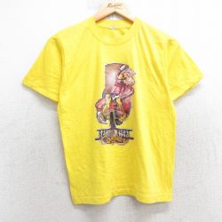 S★古着 半袖 ビンテージ Tシャツ メンズ 80年代 80s カウボーイ クルーネック USA製 黄 イエロー 25apr24 中古