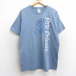 【50%OFF】L★古着 半袖 ビンテージ Tシャツ メンズ 00年代 00s ニューオーリンズ クルーネック 薄紺 ネイビー 25apr24 中古