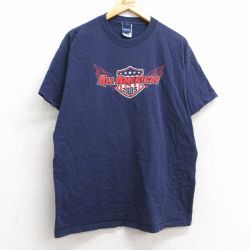 L★古着 ベーシックエディションズ 半袖 ビンテージ Tシャツ メンズ 00年代 00s オールアメリカン コットン クルーネック 紺 ネイビー 25apr24 中古