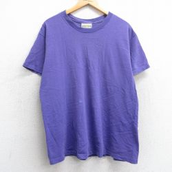 【50%OFF】XL★古着 半袖 ビンテージ Tシャツ メンズ 80年代 80s 無地 コットン クルーネック USA製 紫 パープル 25apr25 中古