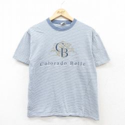 M★古着 半袖 ビンテージ Tシャツ メンズ 90年代 90s Colorado Belle コットン クルーネック USA製 薄紺他 ネイビー ボーダー 25apr25 中古