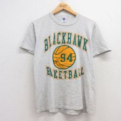 M★古着 ラッセル 半袖 ビンテージ Tシャツ メンズ 80年代 80s バスケットボール クルーネック USA製 薄グレー 霜降り 25apr28 中古