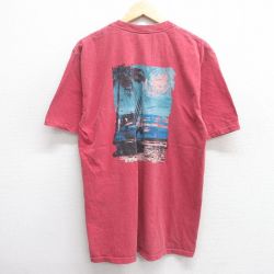 【20%OFF】L★古着 半袖 ビンテージ Tシャツ メンズ 00年代 00s 港 ヤシの木 コットン クルーネック 赤 レッド 25apr30 中古