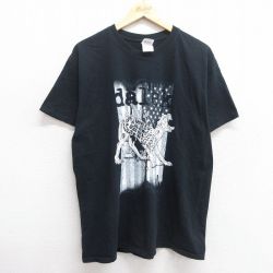 L★古着 半袖 ビンテージ Tシャツ メンズ 00年代 00s チーター 星条旗 コットン クルーネック 黒 ブラック 25apr30 中古