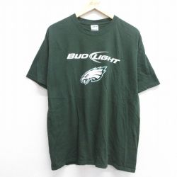 L★古着 半袖 ビンテージ Tシャツ メンズ 00年代 00s バドライト ビール NFL フィラデルフィアイーグルス コットン クルーネック 緑 グリーン アメフト スーパーボウル 25apr30 中古