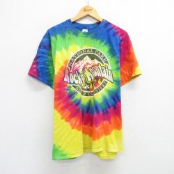 【50%OFF】XL★古着 半袖 ビンテージ Tシャツ メンズ 00年代 00s ロッキーマウンテン 大きいサイズ コットン クルーネック 青他 ブルー タイダイ 25may01 中古