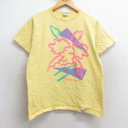 M★古着 Crazy Shirts 半袖 ビンテージ Tシャツ メンズ 90年代 90s ハイビスカス ハワイ コットン クルーネック USA製 黄 イエロー 25may01 中古