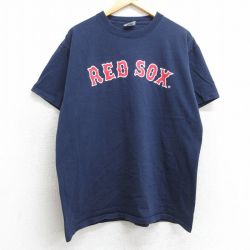 XL★古着 マジェスティック 半袖 ビンテージ Tシャツ メンズ 00年代 00s MLB ボストンレッドソックス コットン クルーネック 紺 ネイビー メジャーリーグ ベースボール 野球 25may01 中古
