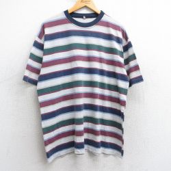 XL★古着 半袖 ビンテージ Tシャツ メンズ 80年代 80s コットン クルーネック USA製 紺他 ネイビー ボーダー 【spe】 25may01 中古