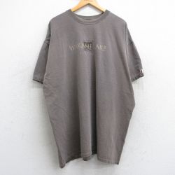 XL★古着 半袖 ビンテージ Tシャツ メンズ 90年代 90s ワカミ湖 大きいサイズ ロング丈 コットン クルーネック カナダ製 茶系 ブラウン 25may01 中古