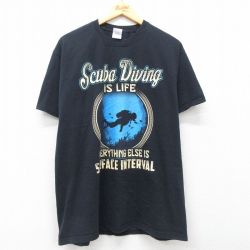 L★古着 フルーツオブザルーム 半袖 ビンテージ Tシャツ メンズ 00年代 00s スキューバダイビング コットン クルーネック 黒 ブラック 25may01 中古