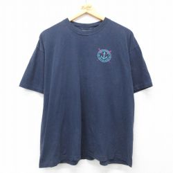 XL★古着 リー Lee 半袖 ビンテージ Tシャツ メンズ 90年代 90s イカリ ミシガン 大きいサイズ コットン クルーネック USA製 紺 ネイビー 25may01 中古