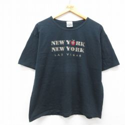 XL★古着 半袖 ビンテージ Tシャツ メンズ 90年代 90s ニューヨーク ラスベガス コットン クルーネック USA製 黒 ブラック 25may01 中古
