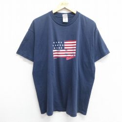 XL★古着 フルーツオブザルーム 半袖 ビンテージ Tシャツ メンズ 00年代 00s 星条旗 DARE クルーネック 紺 ネイビー 25may01 中古