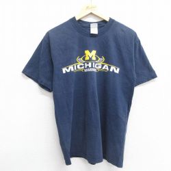 M★古着 半袖 ビンテージ Tシャツ メンズ 00年代 00s ミシガンウルヴァリンズ コットン クルーネック 紺 ネイビー 25may01 中古
