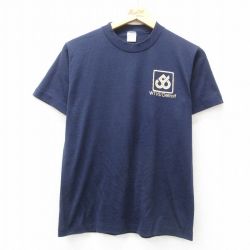 M★古着 半袖 ビンテージ Tシャツ メンズ 80年代 80s WTVS デトロイト クルーネック USA製 濃紺 ネイビー 25may01 中古