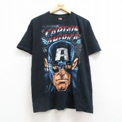 L★古着 半袖 ビンテージ Tシャツ メンズ 00年代 00s マーベル キャプテンアメリカ クルーネック 黒 ブラック 25may02 中古