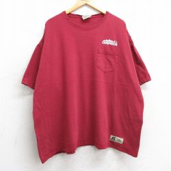 XL★古着 ラッセル 半袖 ビンテージ Tシャツ メンズ 00年代 00s キャンプモア 胸ポケット付き 大きいサイズ コットン クルーネック エンジ 【spe】 25may02 中古